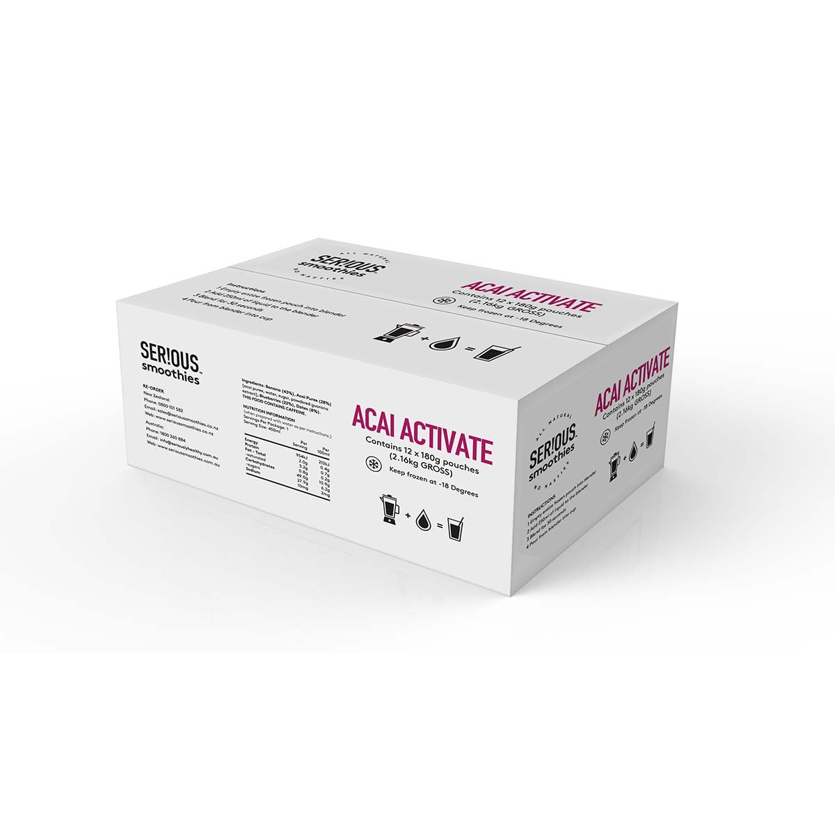 Serious smoothies cafe cardboard carton for Acai Activate product
